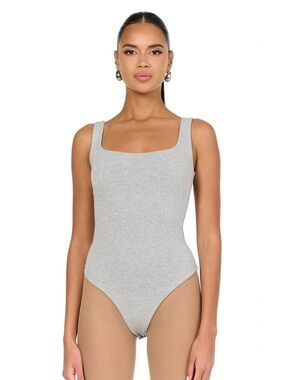 NAKED WARDROBE Sculpt Tank Bodysuit Large Heather Gray Scoop Neck Stretch Lined